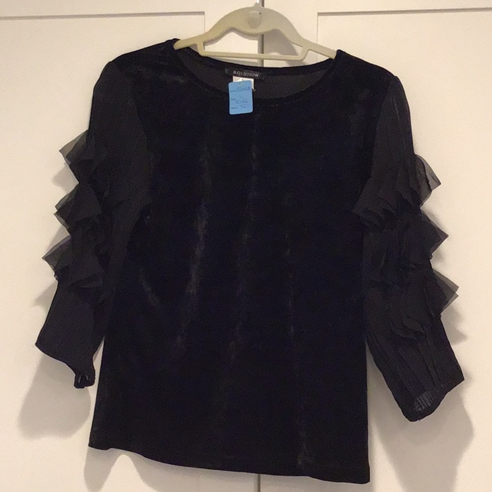 Long sleeve black velvet blouse